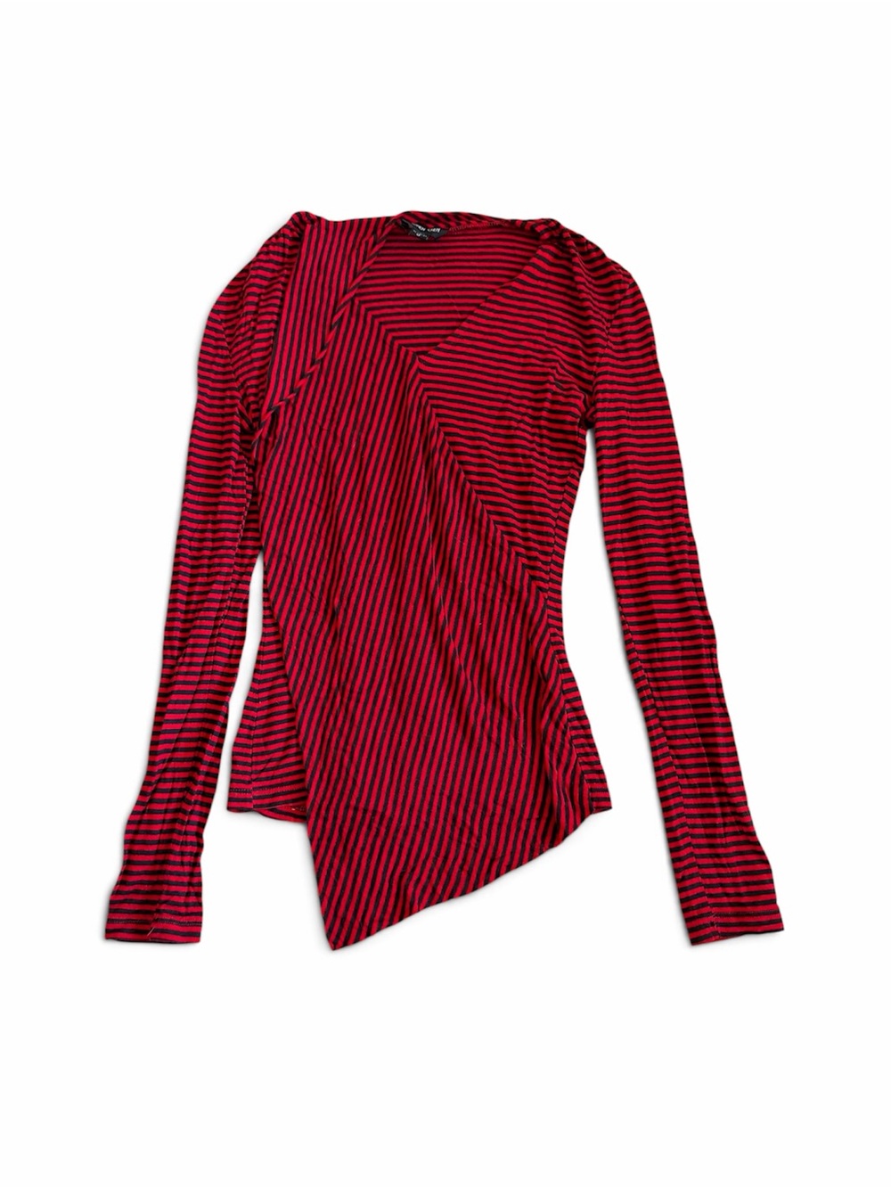 Ronen Chen Red Stripe Asymmetrical Top